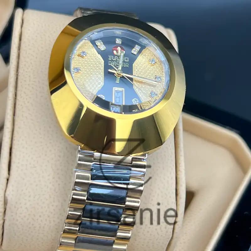 ساعت مچی مردانه رادو تخم مرغی اتومات طلایی وسط مشکی Rado Diastar Automatic Golden Center Black — تصویر ۱۲