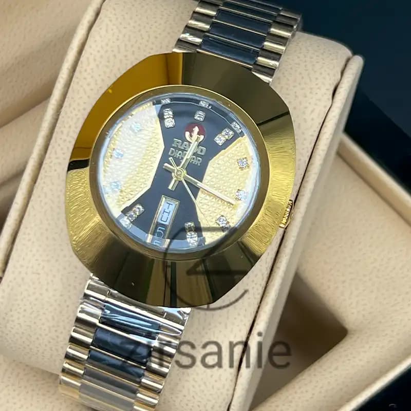 ساعت مچی مردانه رادو تخم مرغی اتومات طلایی وسط مشکی Rado Diastar Automatic Golden Center Black — تصویر ۱۱