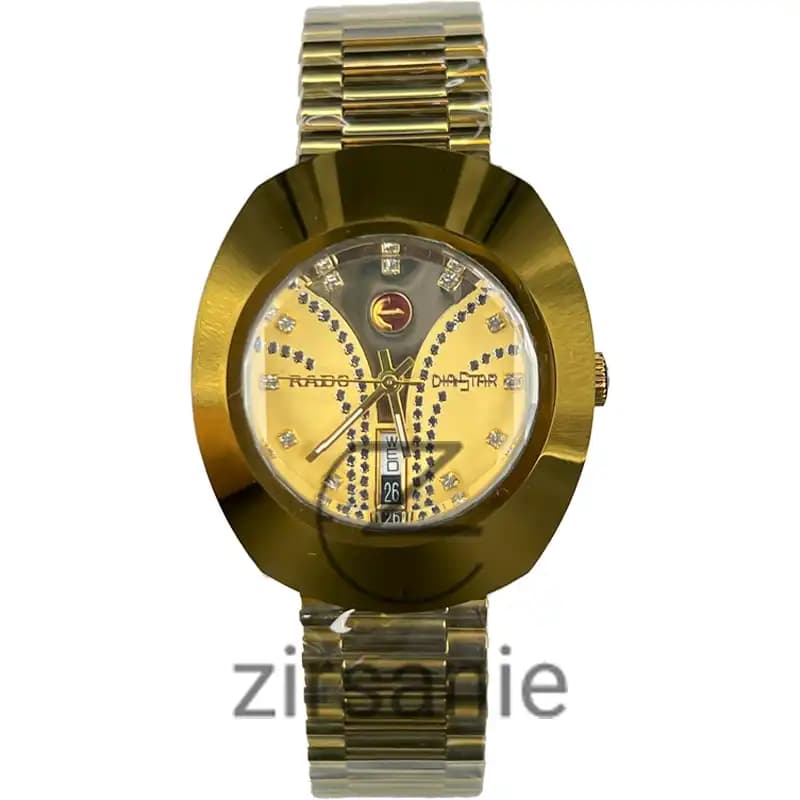 ساعت مچی مردانه رادو تخم مرغی اتومات تمام طلایی Rado Diastar Automatic Full Golden — تصویر ۹