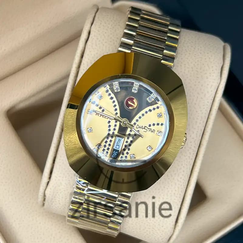ساعت مچی مردانه رادو تخم مرغی اتومات تمام طلایی Rado Diastar Automatic Full Golden — تصویر ۳