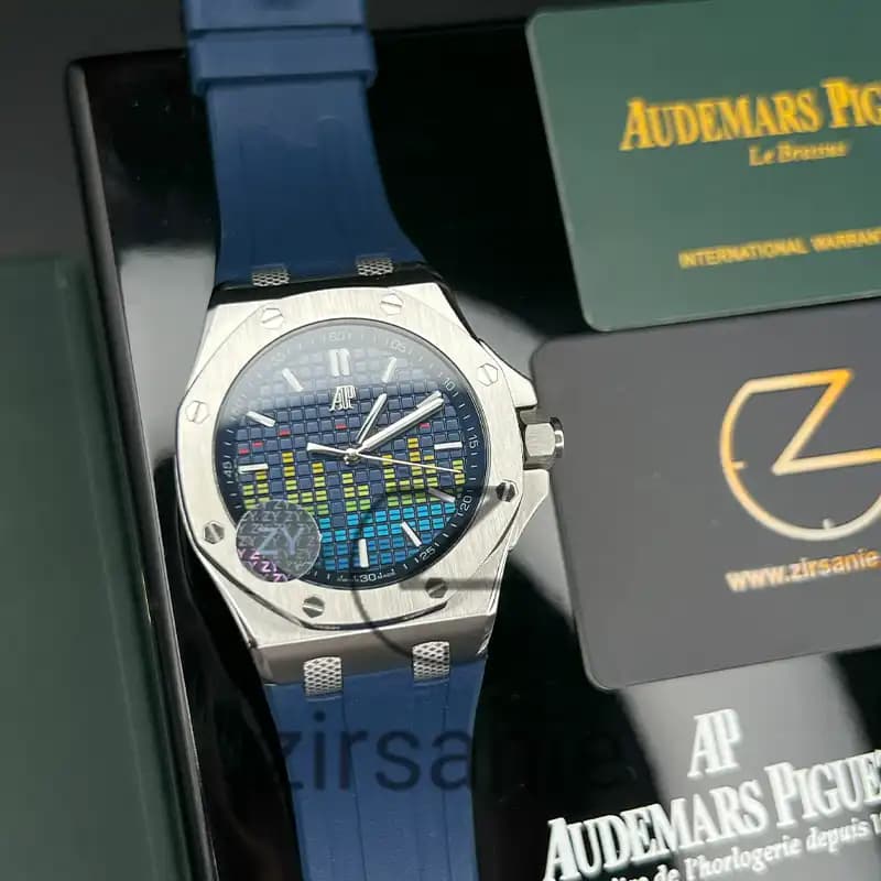 ساعت مچی مردانه اودمار پیگه افشور اکولایزر اتوماتیک سیلور سرمهای Audemars Piguet Royal Oak Offshore Music Edition Silver Navay — تصویر ۱۰