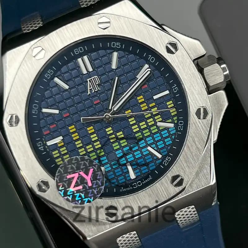 ساعت مچی مردانه اودمار پیگه افشور اکولایزر اتوماتیک سیلور سرمهای Audemars Piguet Royal Oak Offshore Music Edition Silver Navay — تصویر ۴