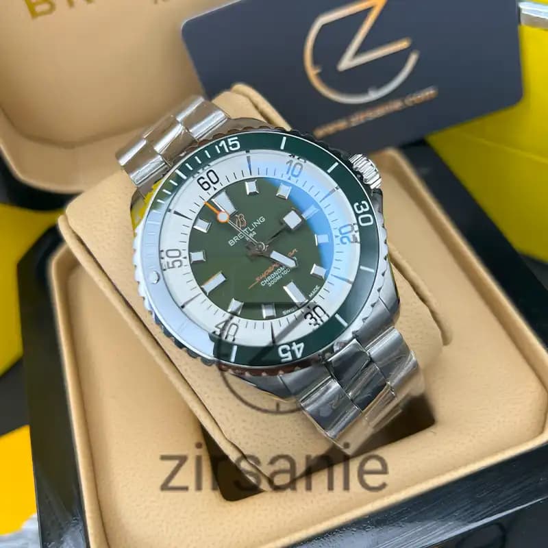 ساعت مردانه برایتلینگ سوپر اوشن اتومات سیلور صفحه سبز Breitling Superocean Automatic Silver Green Screen — تصویر ۱۰