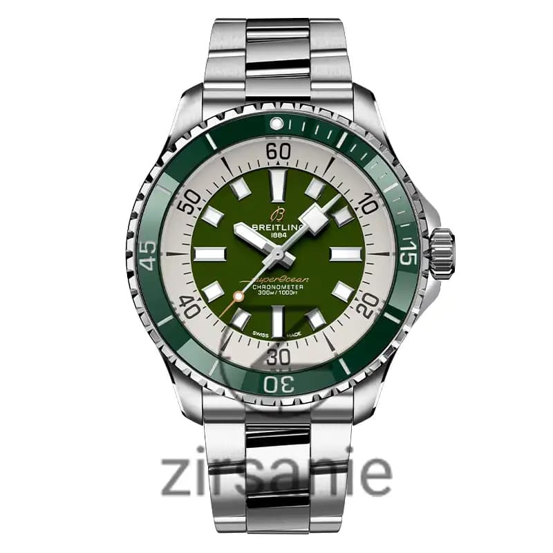 ساعت مردانه برایتلینگ سوپر اوشن اتومات سیلور صفحه سبز Breitling Superocean Automatic Silver Green Screen — تصویر ۹