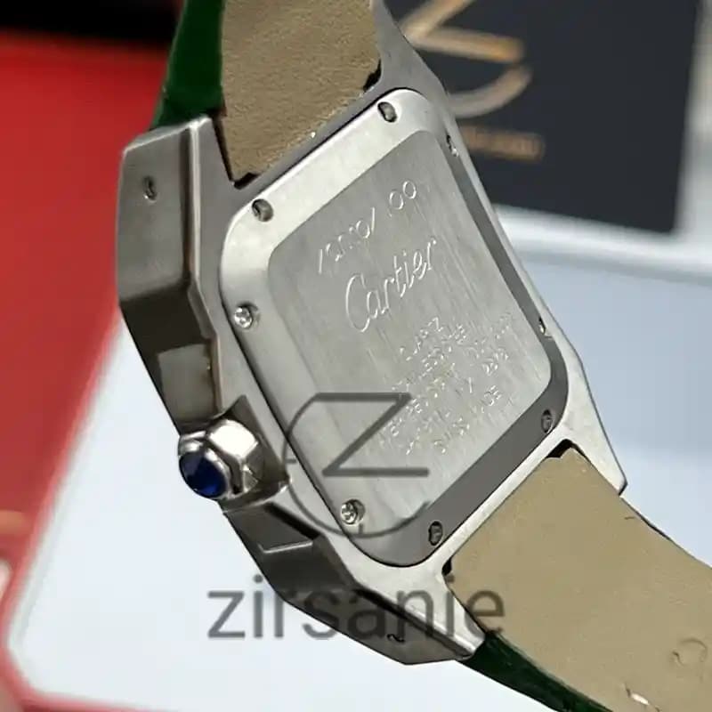 ساعت مچی زنانه کارتیر سانتوز بند چرم سیلور سبز Cartier Santoz Leather Strap Silver Green — تصویر ۷