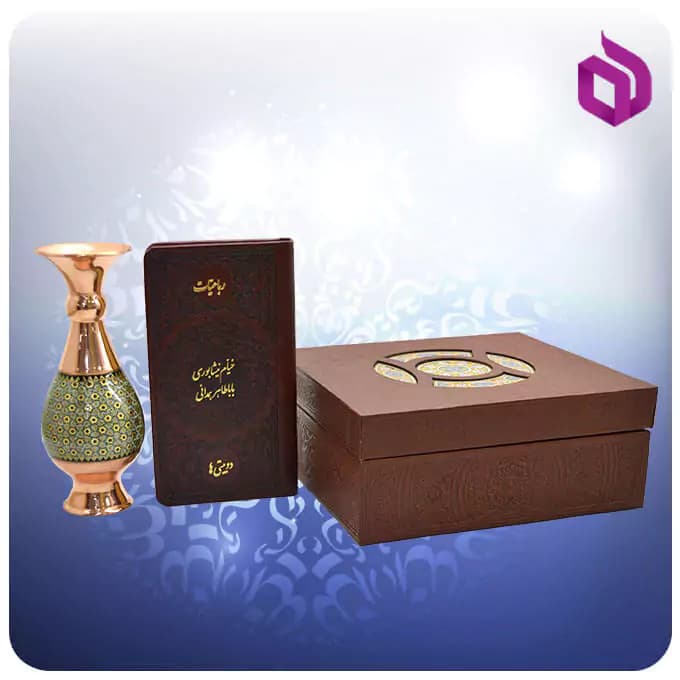 خیام و باباطاهر پالتویی چرمی با گلدان خاتم ۱۶ سانتیمتری