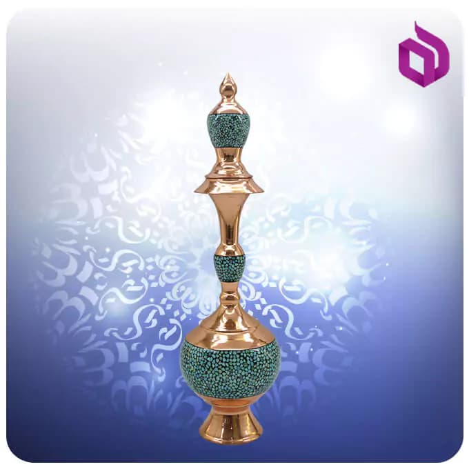 تنگ صراحی مس و فیروزه کوب 36 سانت شمائی — تصویر ۲