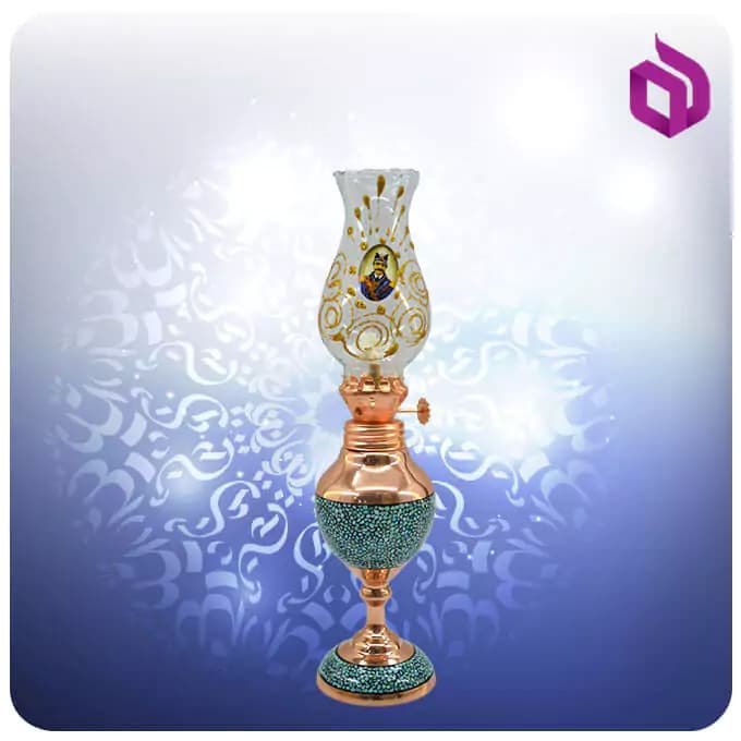 چراغ نفتی فرانسوی مس و فیروزه کوب شمائی (کد 50367)