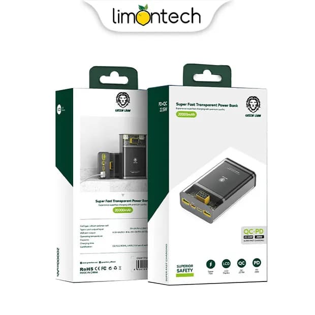 پاوربانک شفاف گرین مدل Super Fast Transparent ظرفیت 20000mAh — تصویر ۱۰