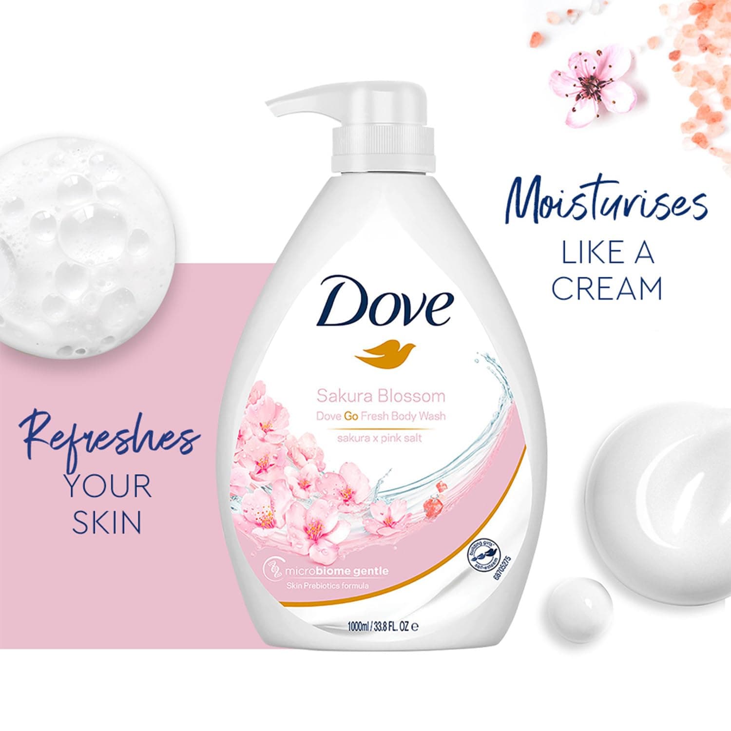 شامپو بدن مرطوبکننده شکوفه گیلاس و نمک صورتی هیمالیا داو Dove Sakura x Pink Salt حجم 1000 میل — تصویر ۱۲