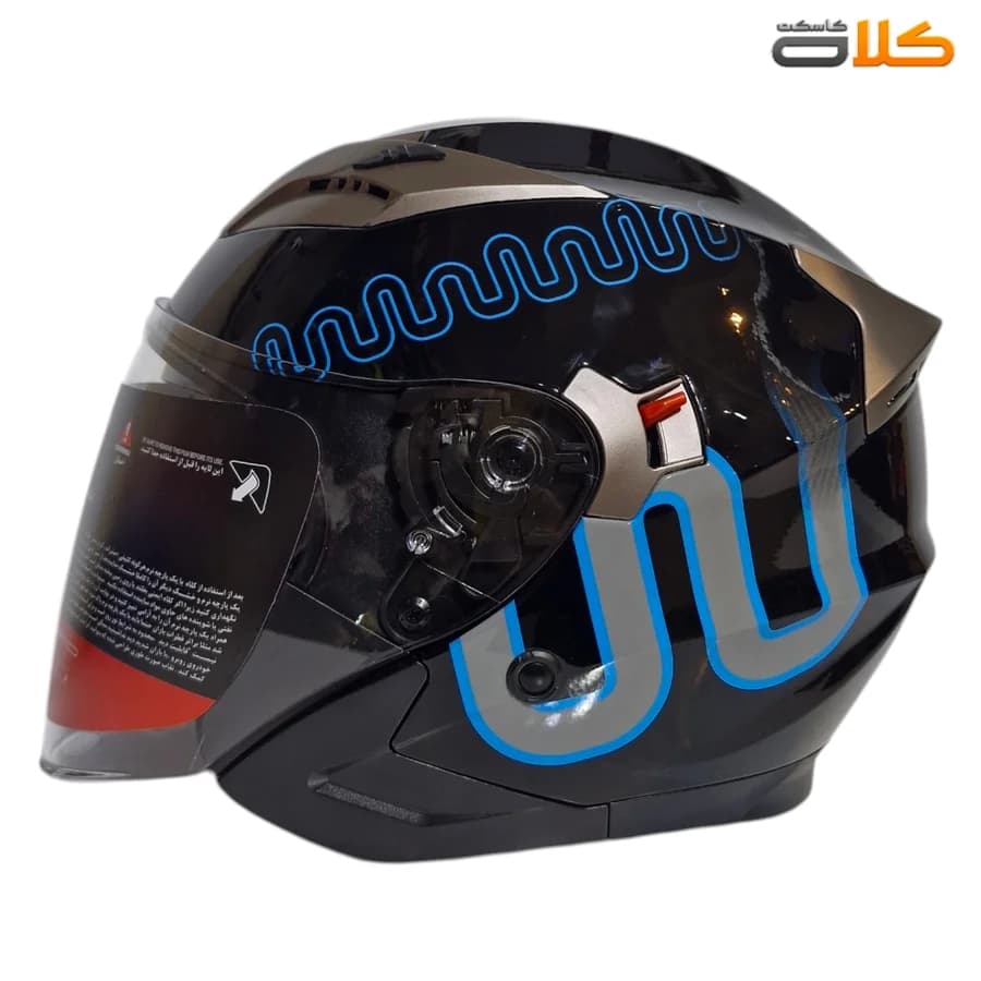 کلاه کاسکت بدون فک Wstandard مشکی آبی براق مدل F01 — تصویر ۱۰