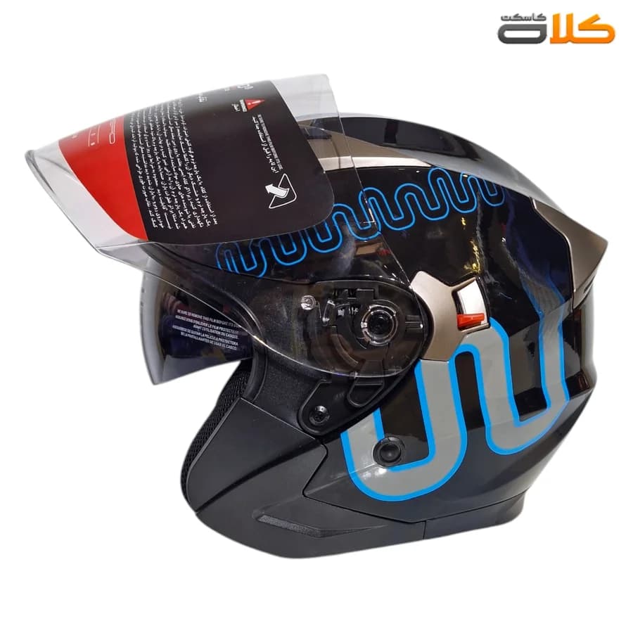 کلاه کاسکت بدون فک Wstandard مشکی آبی براق مدل F01 — تصویر ۱۱