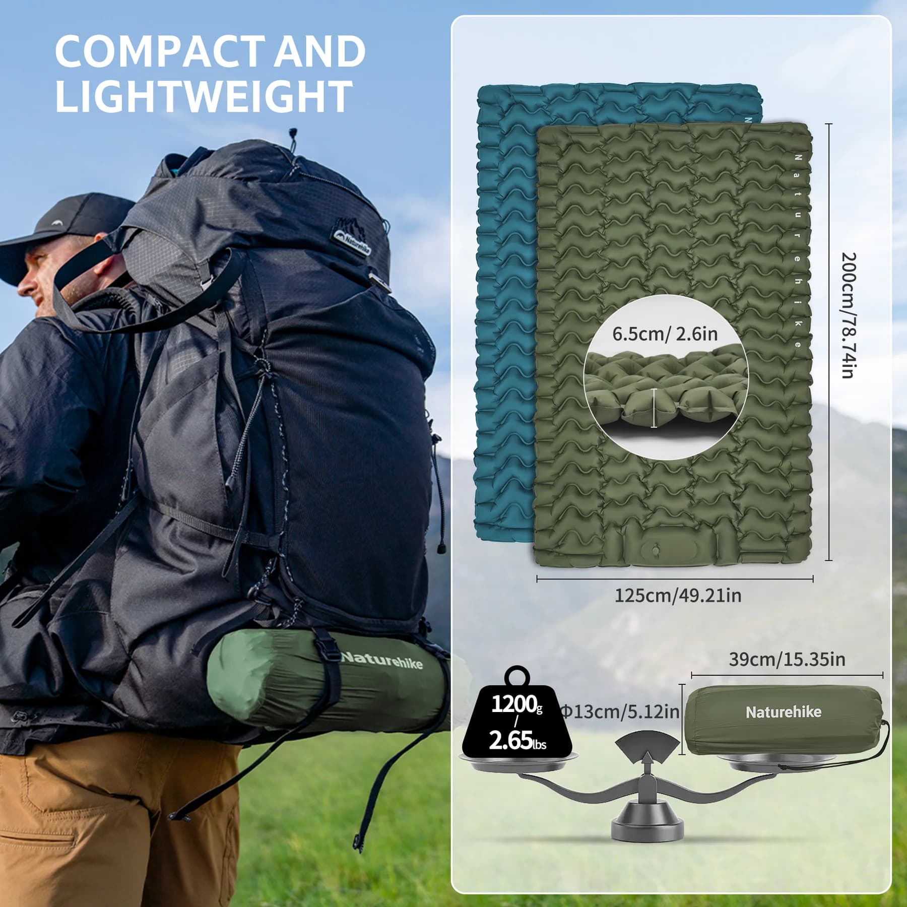زیرانداز بادی نیچرهایک تک نفره – ضخامت 6.5 سانت – پمپ پدالی Naturehike FC01 Ultralight Single Inflatable Sleeping Pad – CNK2550WS019 — تصویر ۱۰