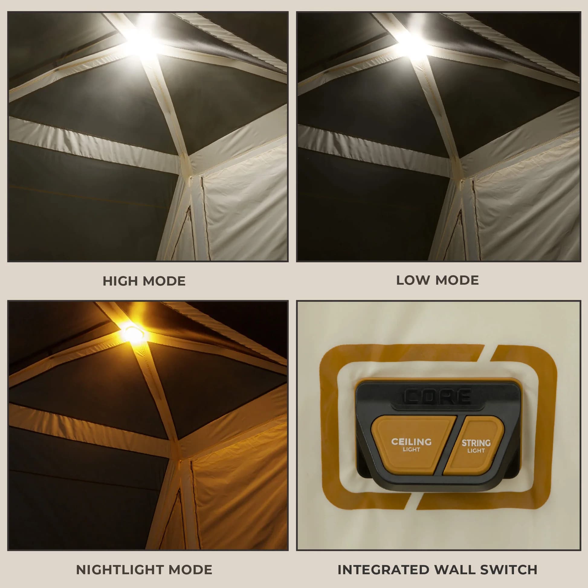چادر اتومات کر سرخپوستی – 10 نفره کمپینگ چراغ دار Core 10 Person Lighted Instant Pyramid Tent — تصویر ۷
