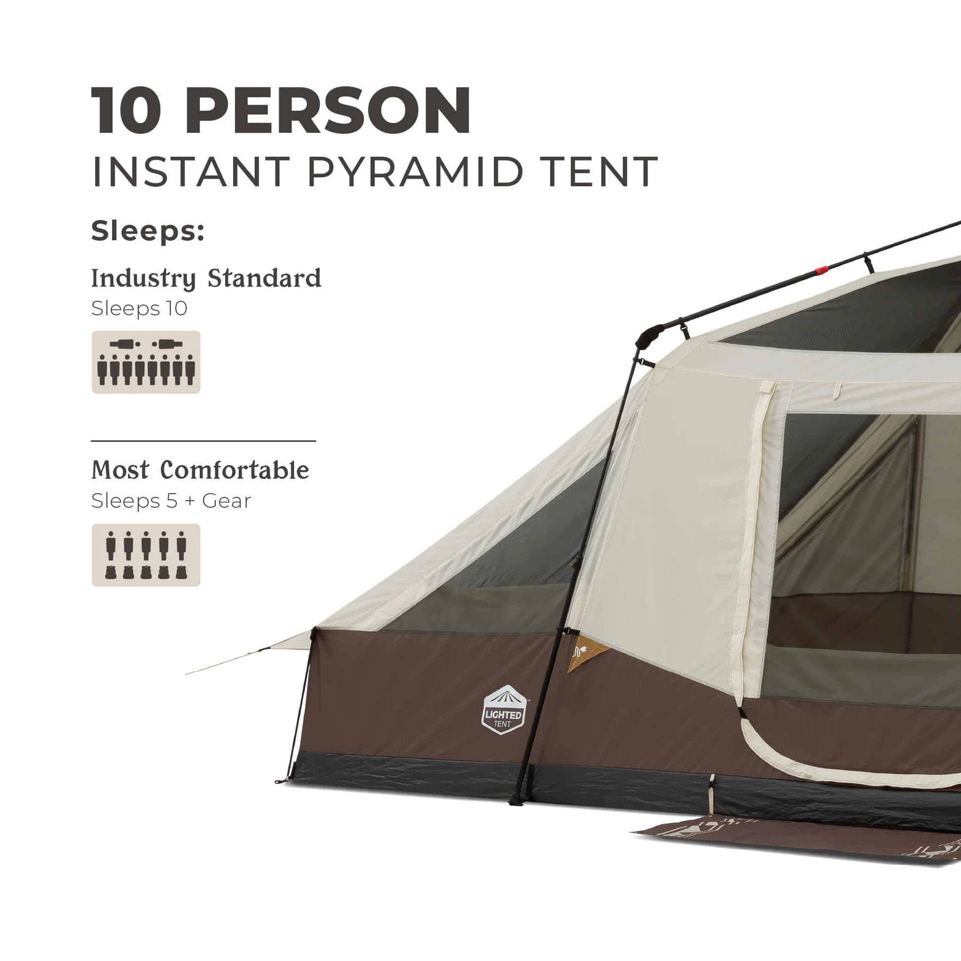 چادر اتومات کر سرخپوستی – 10 نفره کمپینگ چراغ دار Core 10 Person Lighted Instant Pyramid Tent — تصویر ۸