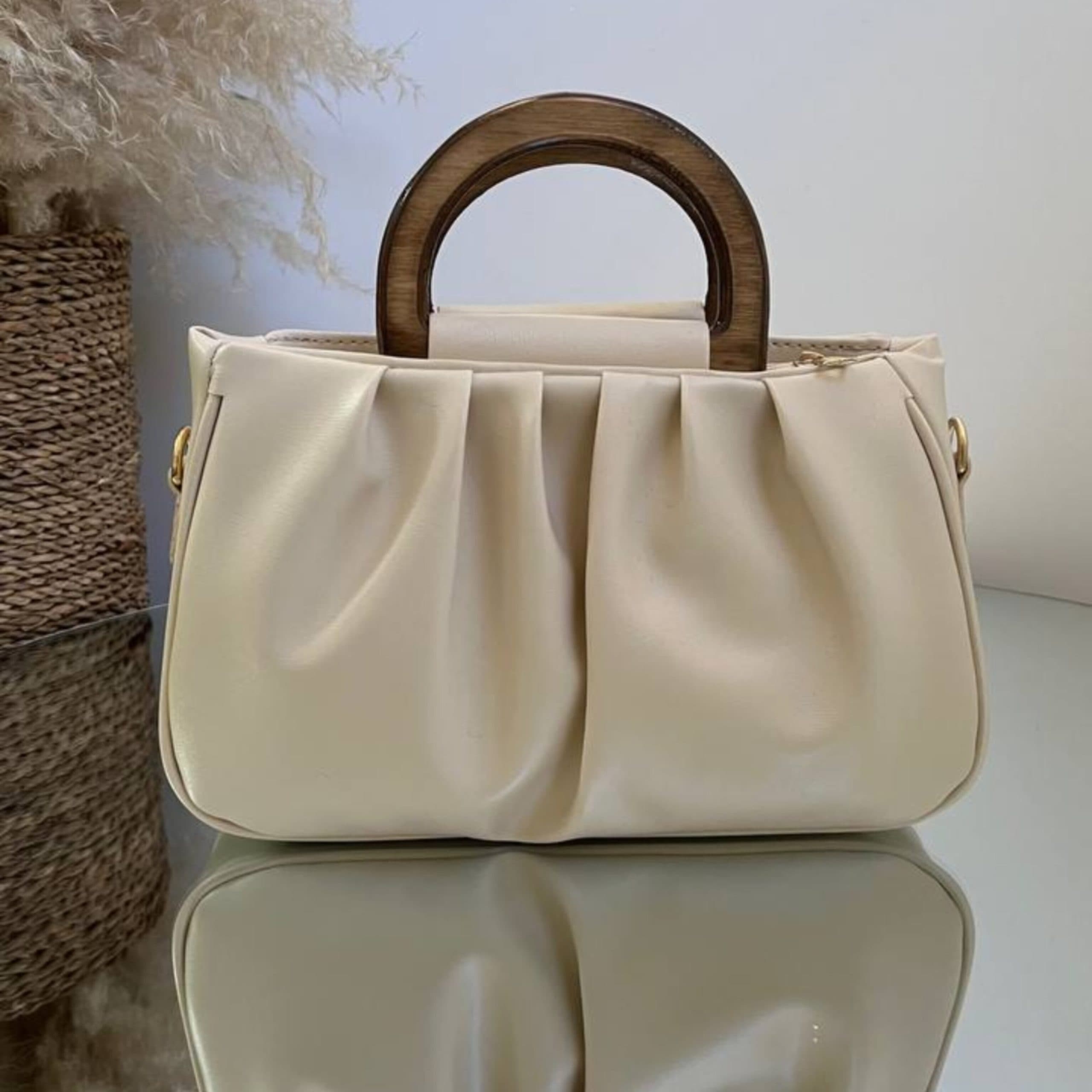 کیف زنانه و دخترانه دسته چوبی چروک C5 — تصویر ۵