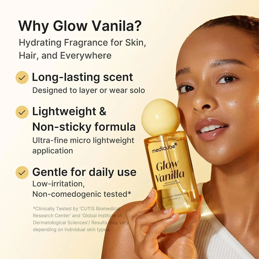 میست خوشبو کننده مو و بدن وانیل مدی کیوب آبرسان و درخشان کننده glow vanilla — تصویر ۳