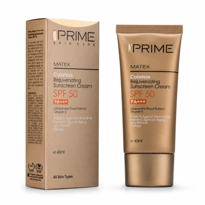 کرم ضد آفتاب بی رنگ جوانکننده پرایم SPF50 مدل Matex حجم 40میل — تصویر ۲