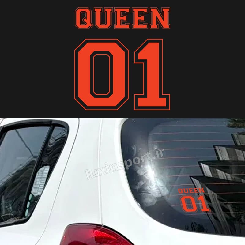 برچسب شیشه خودرو نوشته QUEEN 01 – قرمز – 12*12 سانت