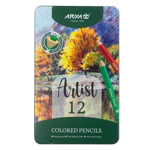 Arya Artist آریا آرتیست مداد رنگی 12 رنگ جعبه فلزی 39010 — تصویر ۷