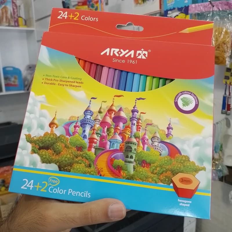 Arya آريا مداد رنگی 2+24 رنگ جعبه مقوايی 30178 — تصویر ۶