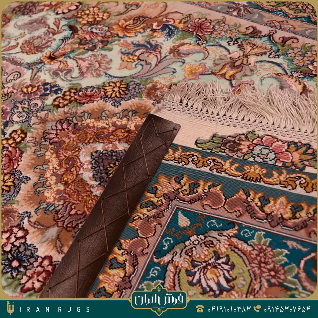 خرید فرش دستباف 1.5 متری طرح نوین فر آبی و کرمی — تصویر ۶