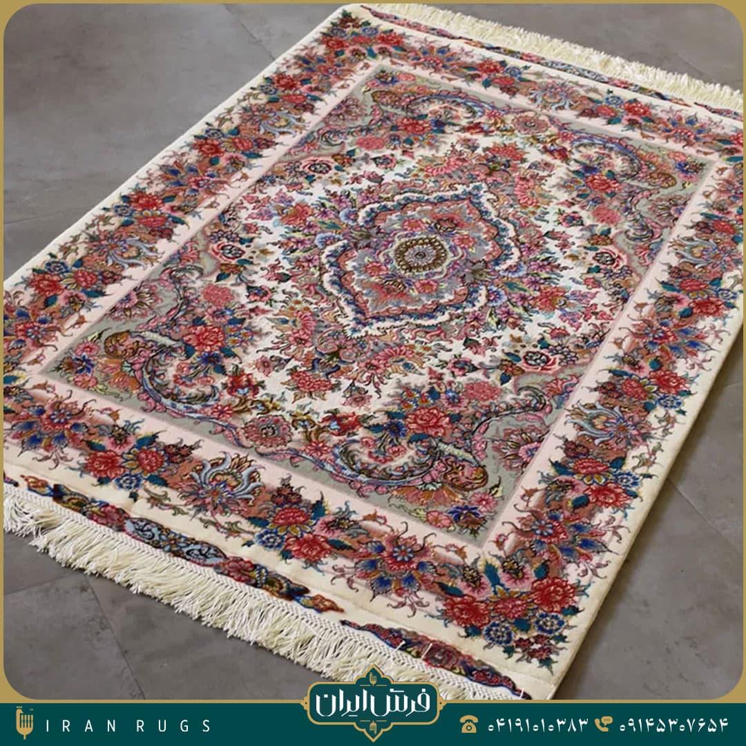 خرید فرش دستباف 1.5 متری طرح خطیبی قرمز و کرمی — تصویر ۶