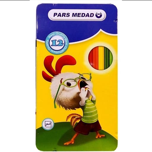 Pars Medad پارس مداد رنگی 12 رنگ چوب گرد جعبه تخت فلزی 11141 — تصویر ۳