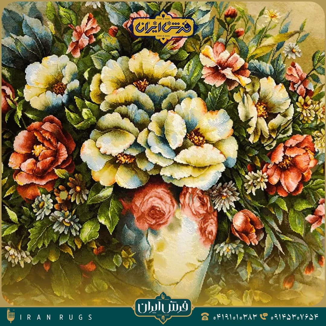 خرید تابلوفرش دستباف سبد گل سفید عشق — تصویر ۸