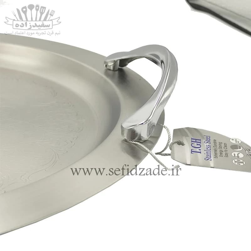 سینی پذیرایی استیل گرد قیطاسی کد 1003 — تصویر ۲