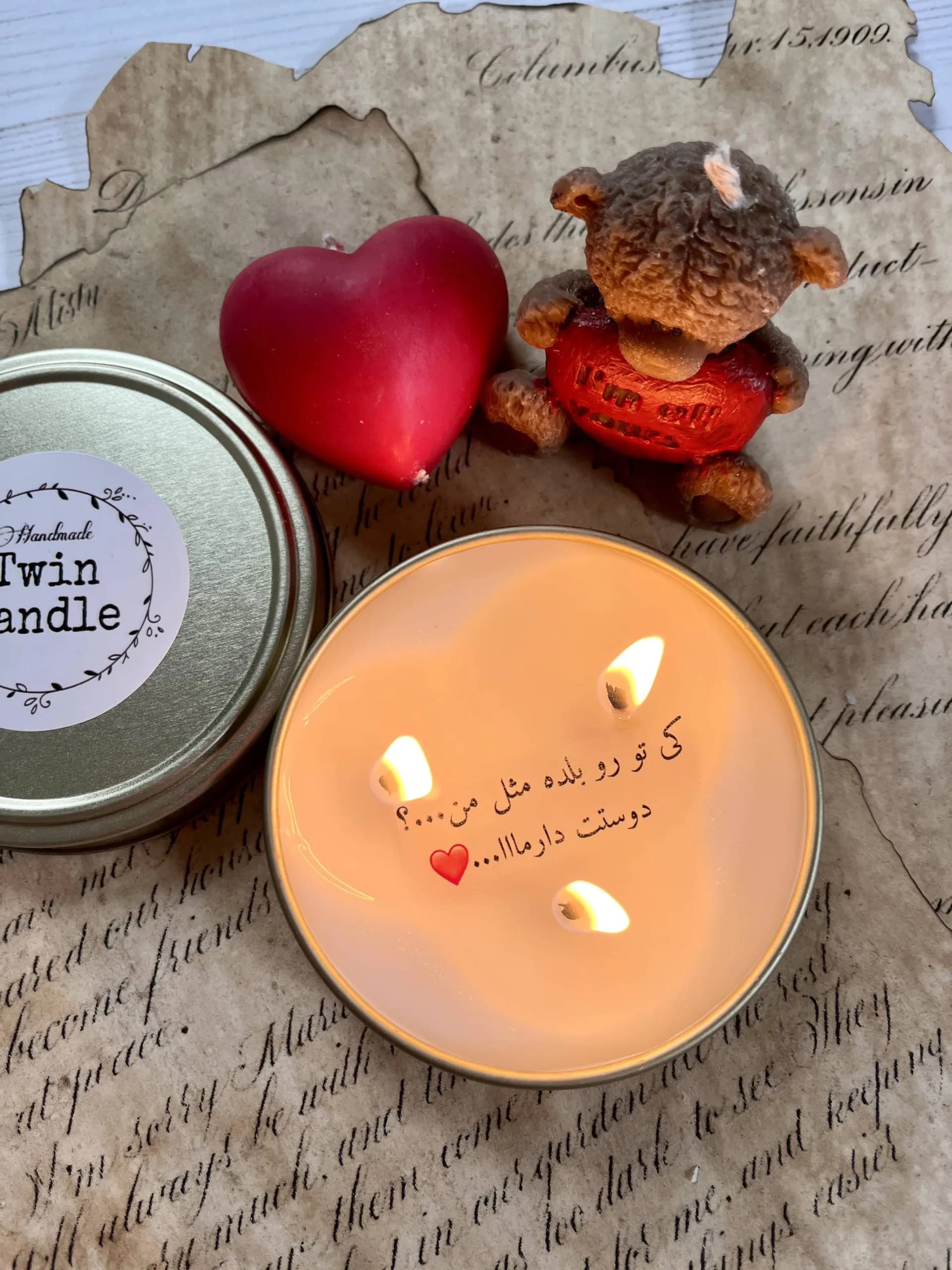 پک هدیه شمع سخنگو با تدی و قلب