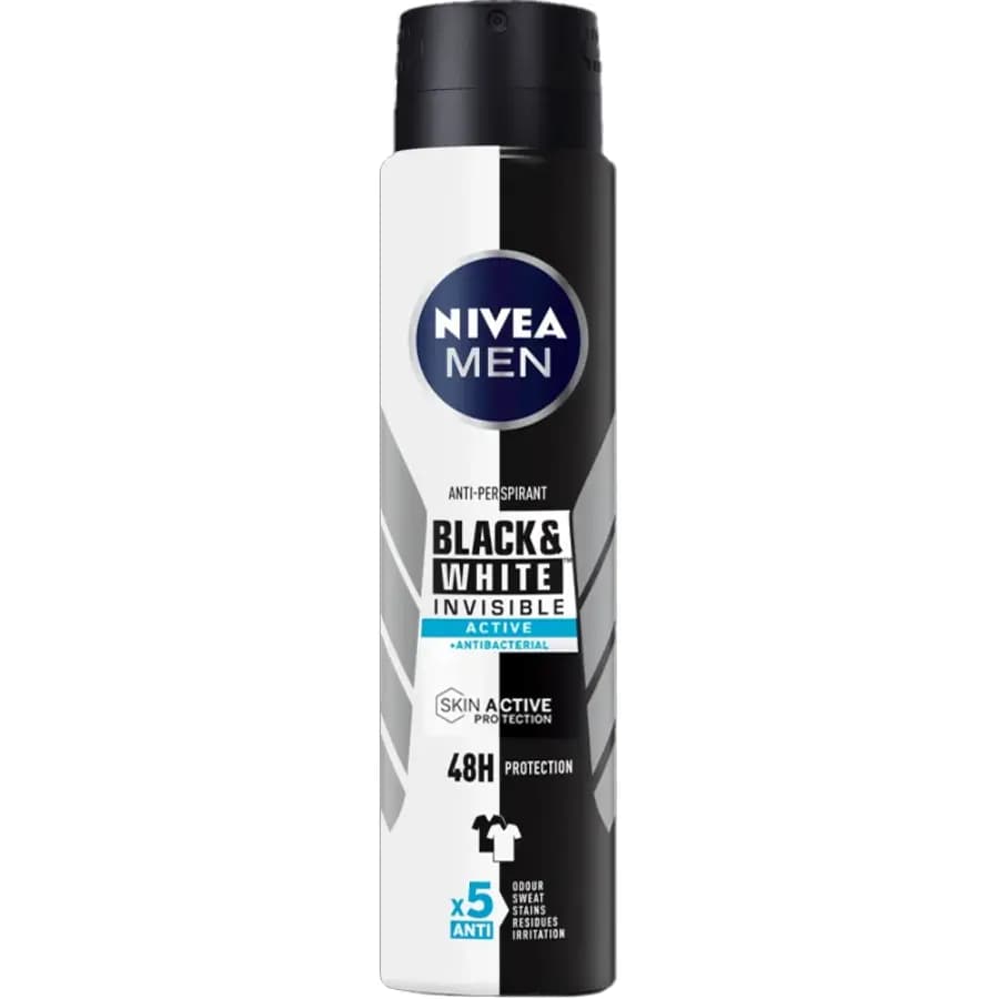 اسپری ضد تعریق مردانه اکتیو آنتی باکتریال Black & White Invisible نیوا 200ml — تصویر ۵