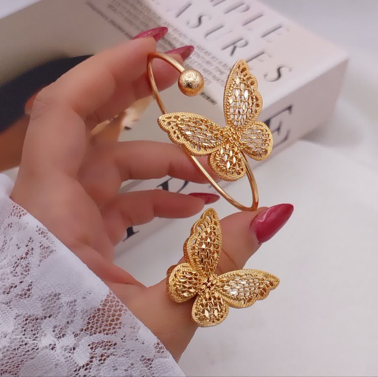 سرویس کامل زنانه پروانه جدید رنگ ثابت آبکاری طلای 24K خرید از آنلاین شاپ لیان — تصویر ۶
