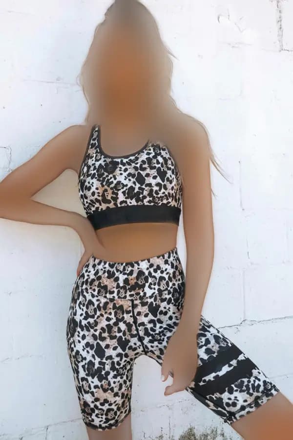 ست بایکر و نیم تنه ورزشی زنانه طرح پلنگی پشت باز — تصویر ۷