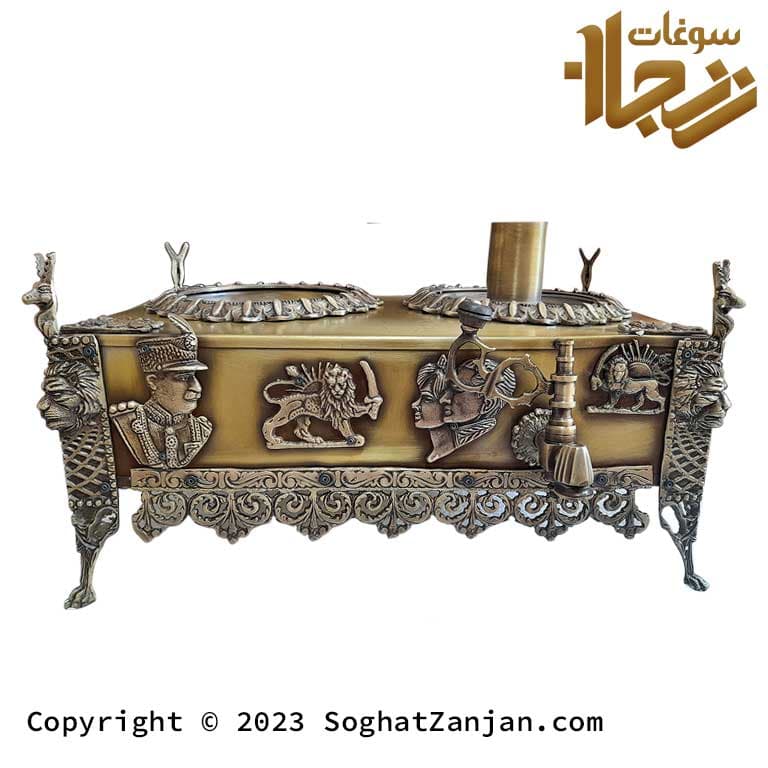 سماور منقلی زغالی برنجی طرح شیر و خورشید زنجان — تصویر ۸