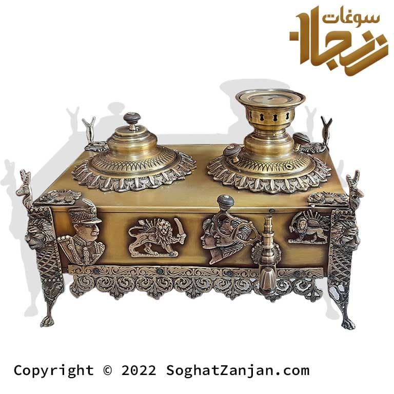 سماور منقلی زغالی برنجی طرح شیر و خورشید زنجان — تصویر ۵