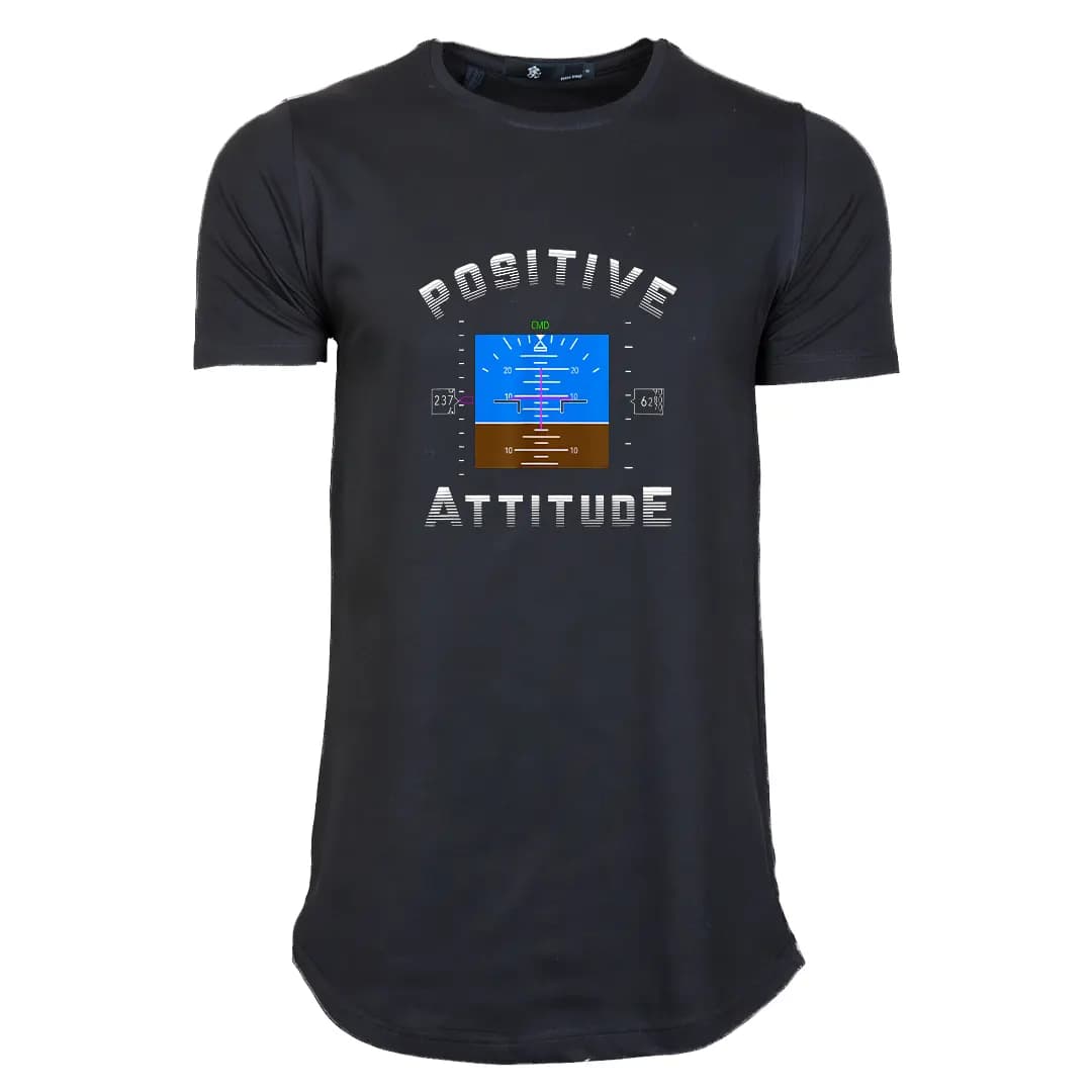 تیشرت مشکی لانگ با طرح Positive Attitude — تصویر ۲
