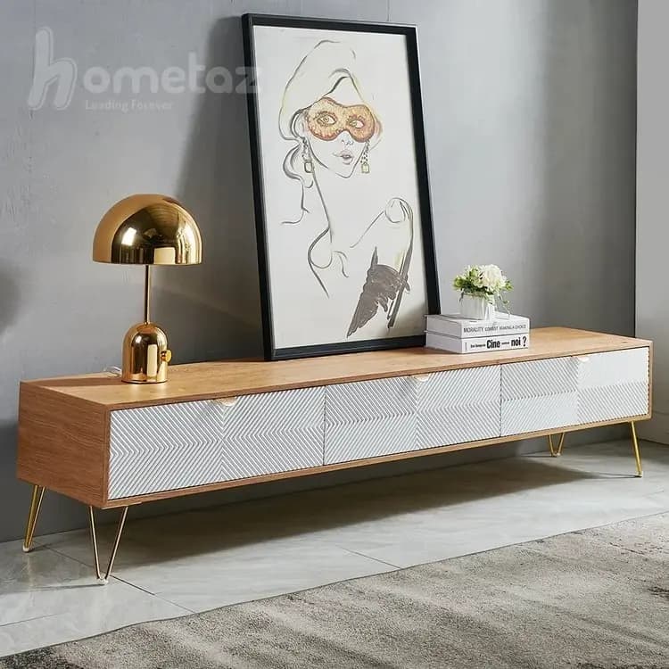 میز تلویزیون ام دی افی درب وکیومی پایه فلزی مدل فدک