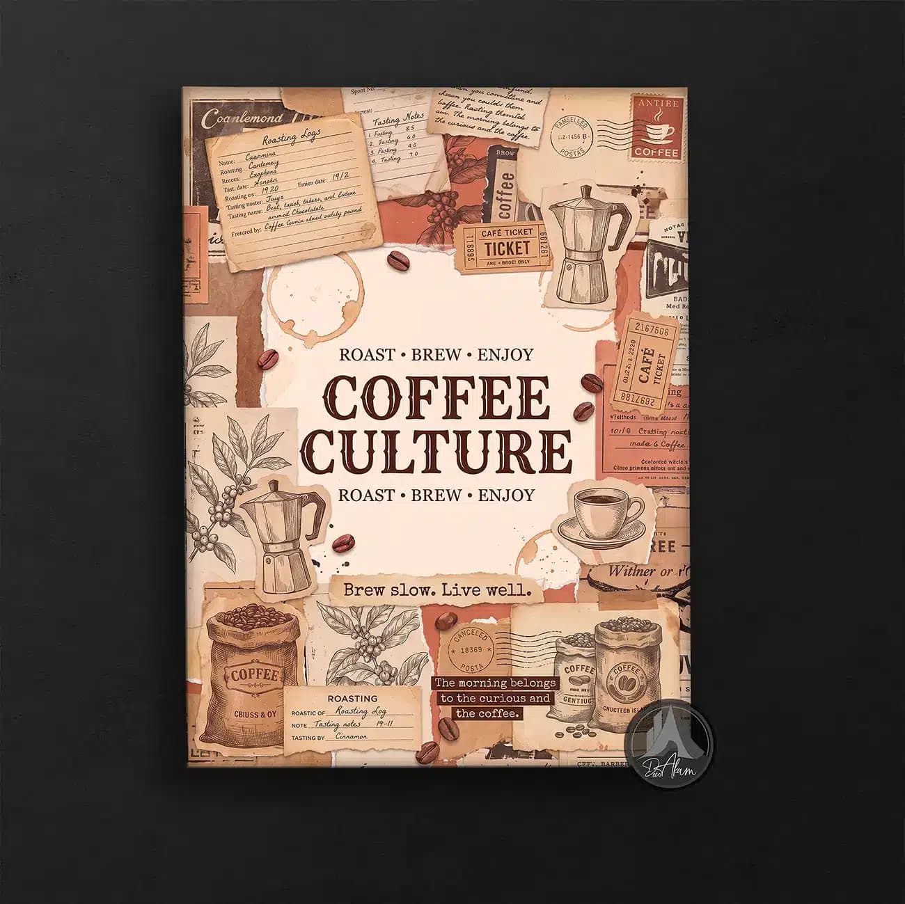 تابلو کافی شاپ طرح Coffee Culture و کلاژ وینتیج کد DA-(1110) | دکور کافه — تصویر ۶