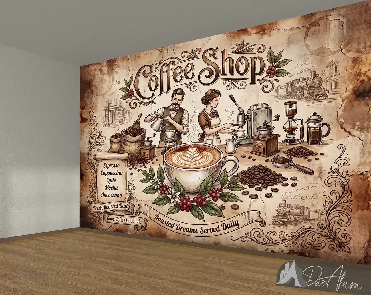 پوستر دیواری کافی شاپ طرح Coffee Shop و باریستا وینتیج کد DA-(1112) | دکور کافه — تصویر ۸