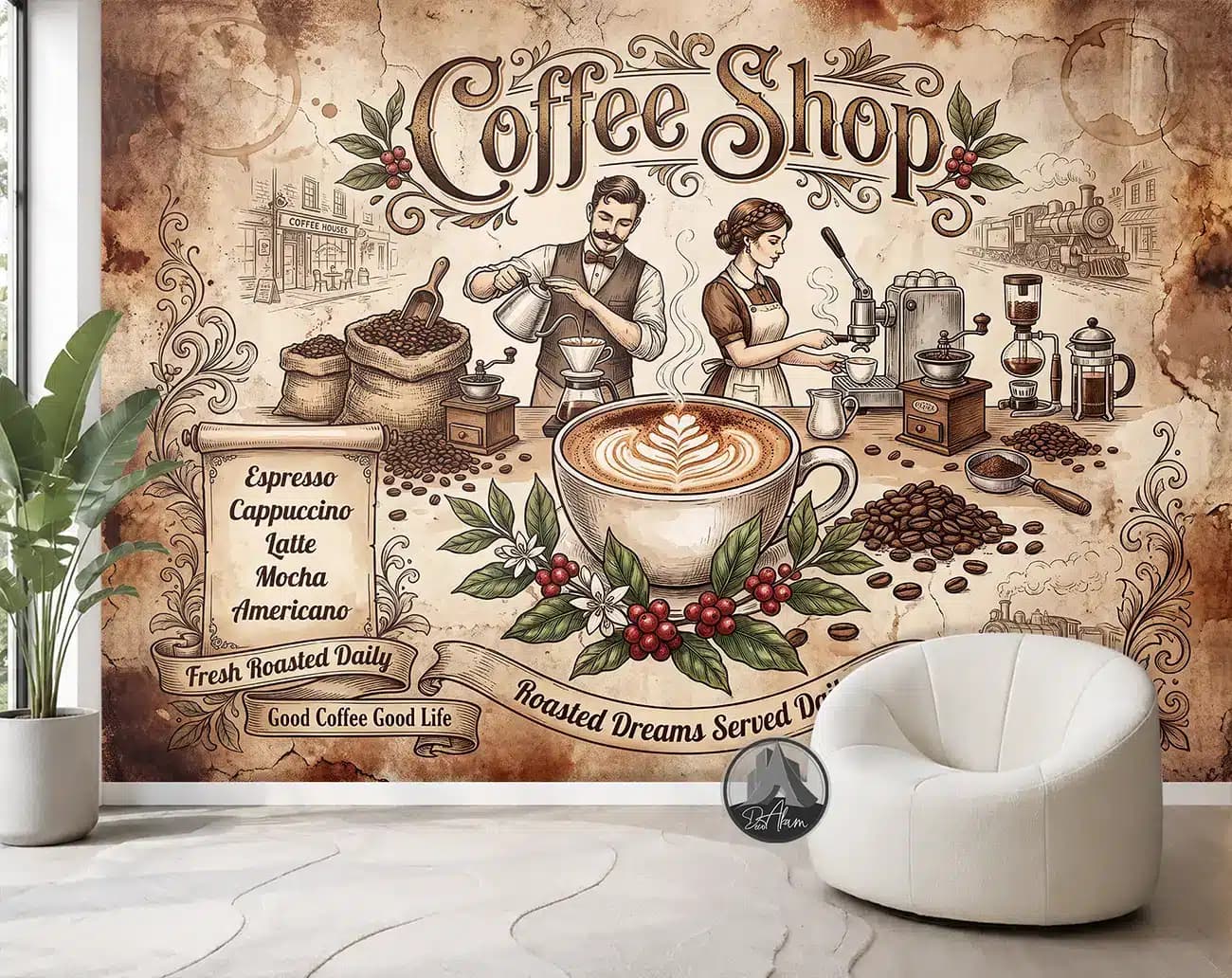 پوستر دیواری کافی شاپ طرح Coffee Shop و باریستا وینتیج کد DA-(1112) | دکور کافه — تصویر ۲