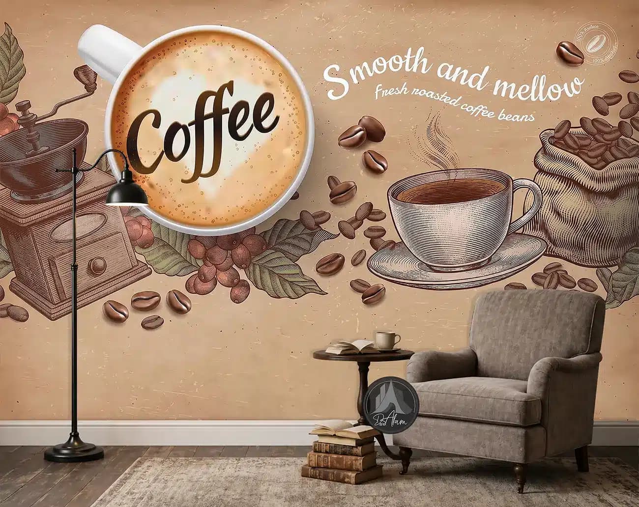 پوستر دیواری کافی شاپ طرح فنجان Coffee و آسیاب کلاسیک کد DA-(1106) | دکور گرم کافه — تصویر ۱۰