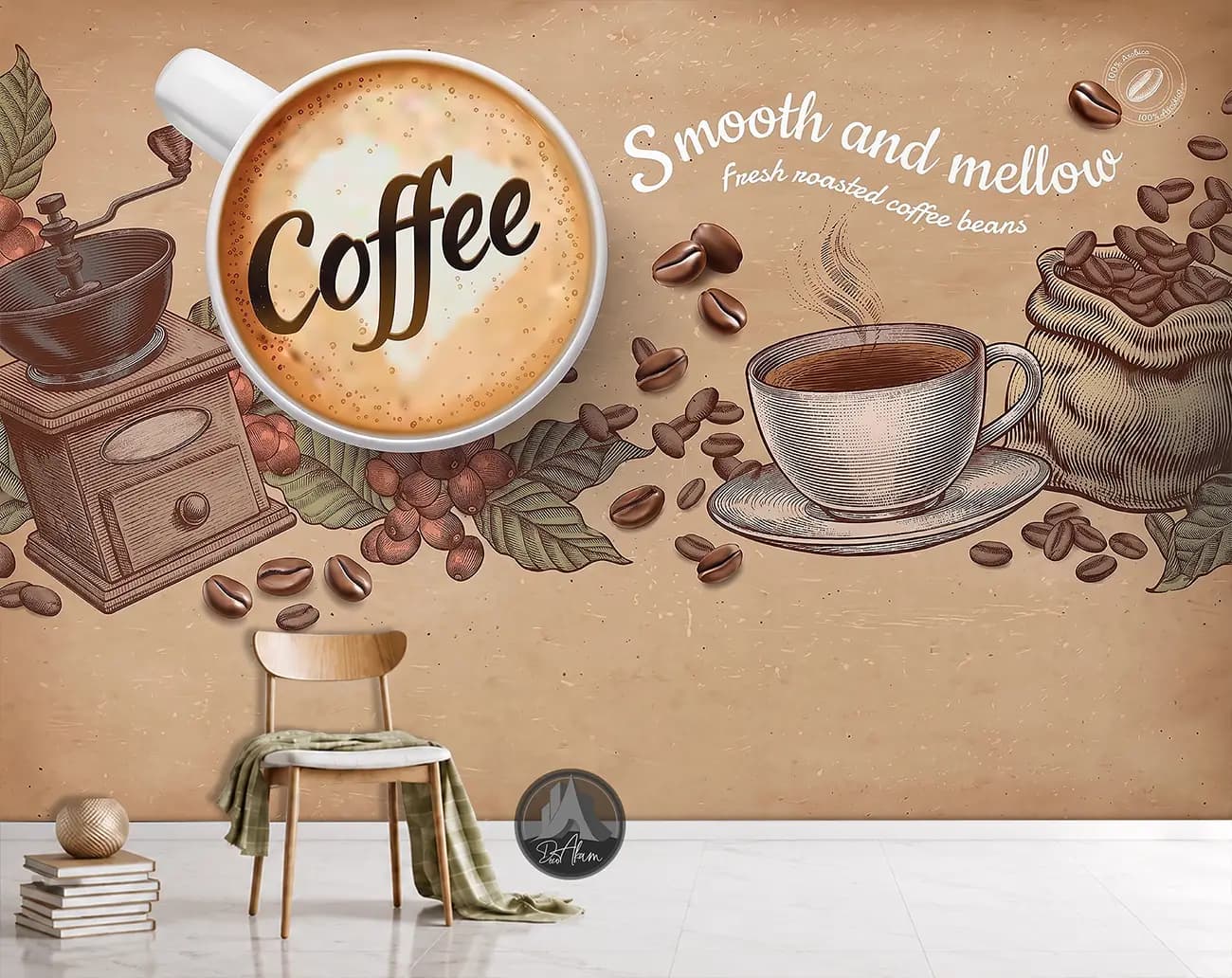 پوستر دیواری کافی شاپ طرح فنجان Coffee و آسیاب کلاسیک کد DA-(1106) | دکور گرم کافه — تصویر ۱۲
