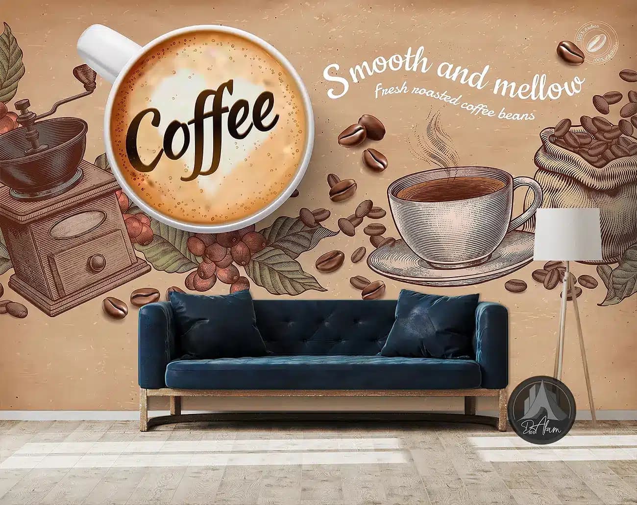 پوستر دیواری کافی شاپ طرح فنجان Coffee و آسیاب کلاسیک کد DA-(1106) | دکور گرم کافه — تصویر ۹