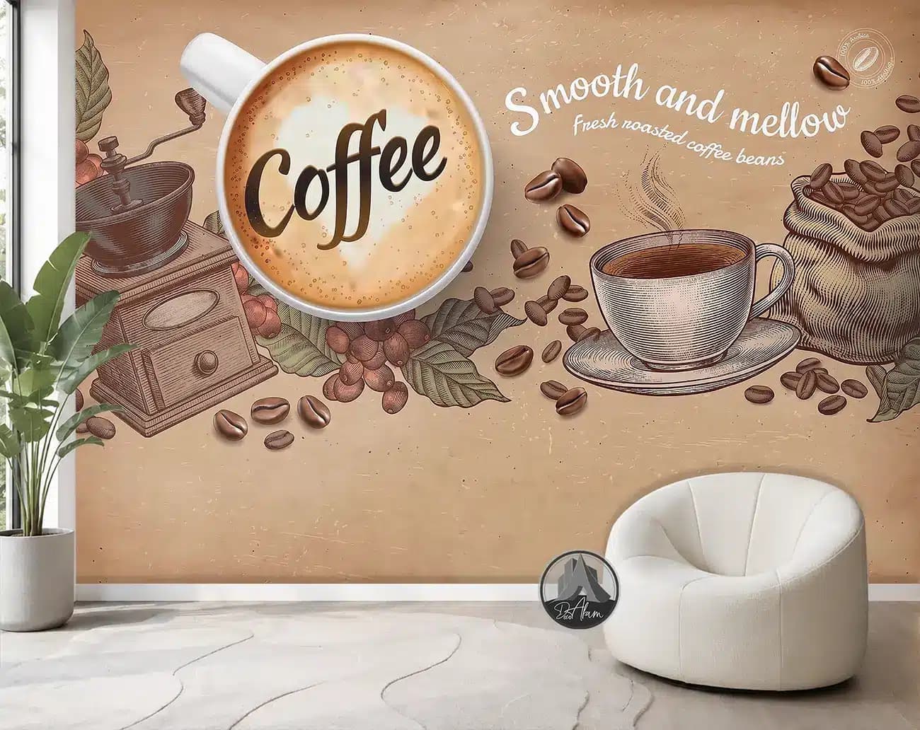 پوستر دیواری کافی شاپ طرح فنجان Coffee و آسیاب کلاسیک کد DA-(1106) | دکور گرم کافه — تصویر ۲
