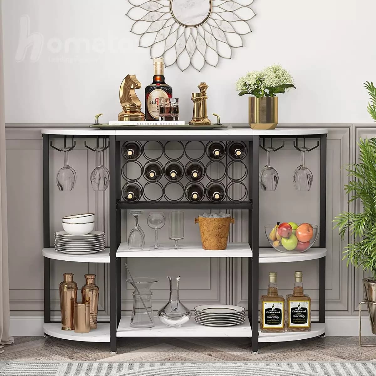 میز کنسول کافی بار با صفحه ام دی اف طرح سنگ مدل ht2258 — تصویر ۳