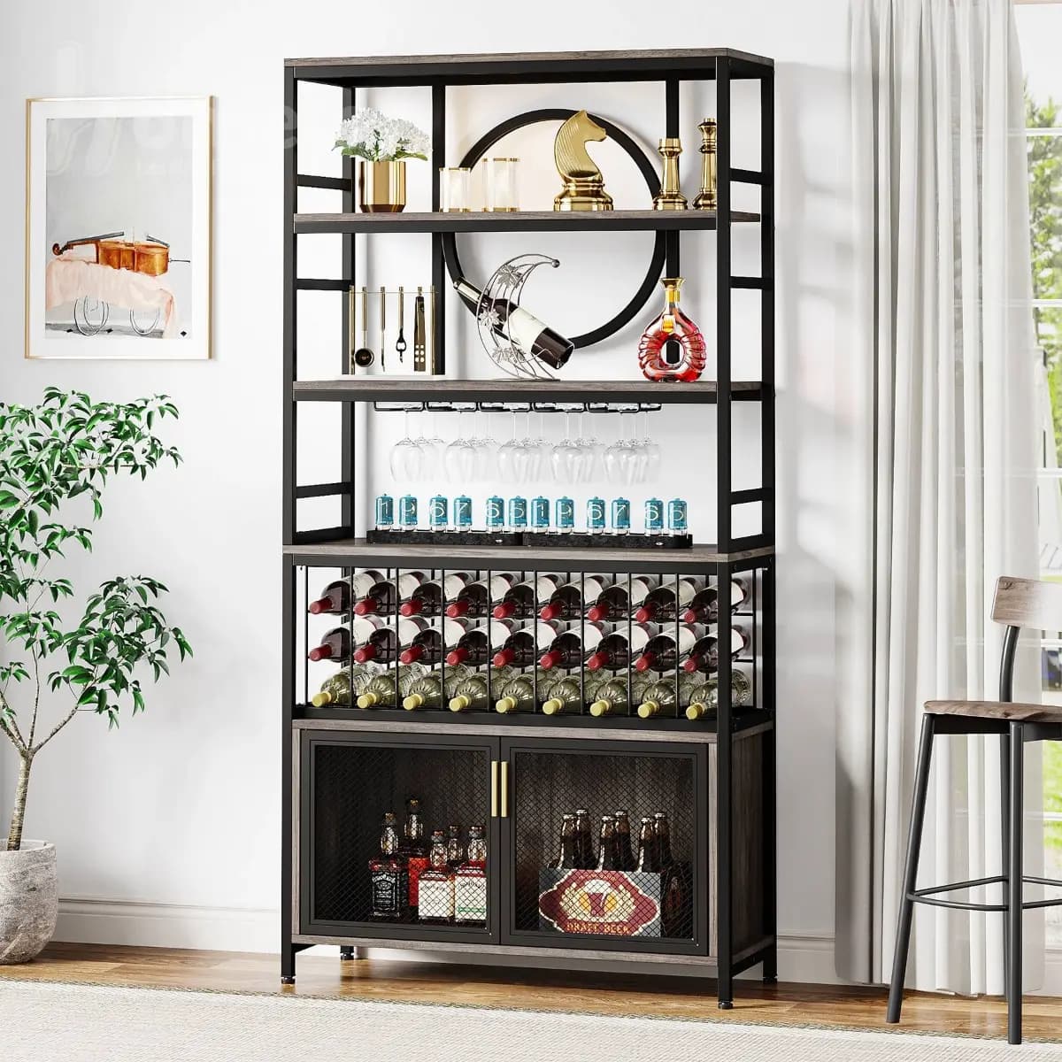 شلف کافی بار فلزی با صفحه mdf طرح چوب مدل ht2262 — تصویر ۴