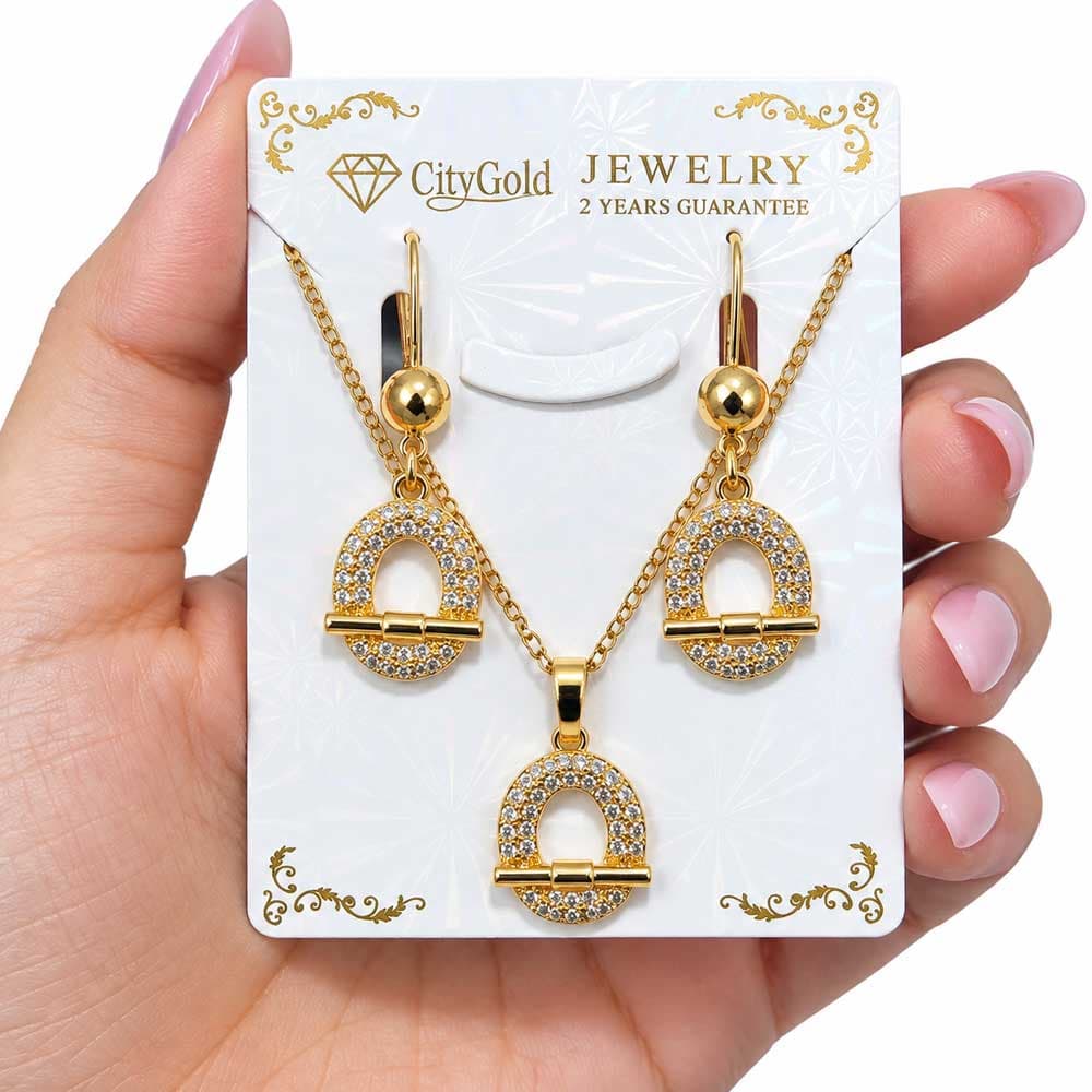 نیم ست تیفانی نگین دار استیل طلاییTIFFANY-NS-01 — تصویر ۳