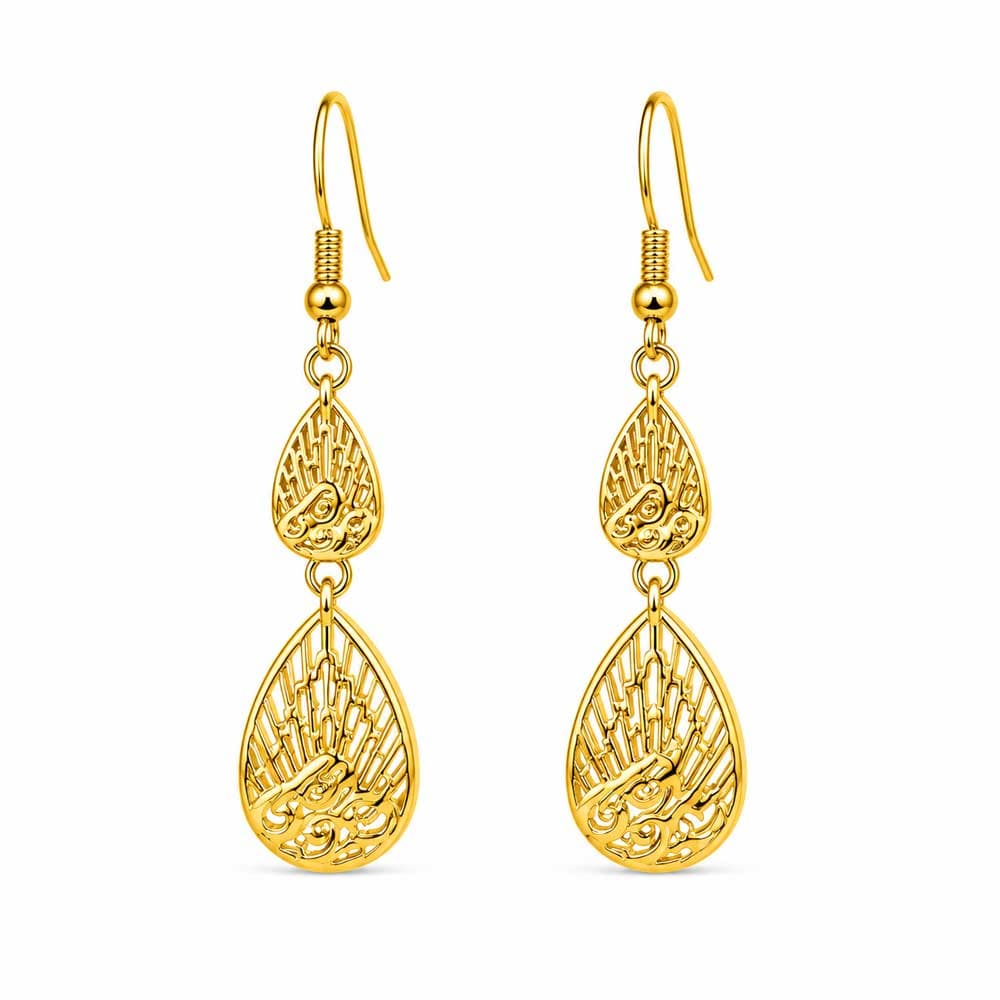 گوشواره آویز طرح طلا مدل اشک دوتایی کد TP-ER-005