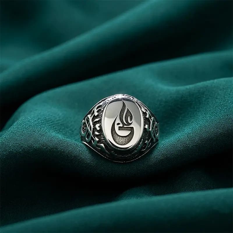 انگشتر نقره 925 مردانه نام حضرت علی (ع) با حکاکی سفارشی — تصویر ۶